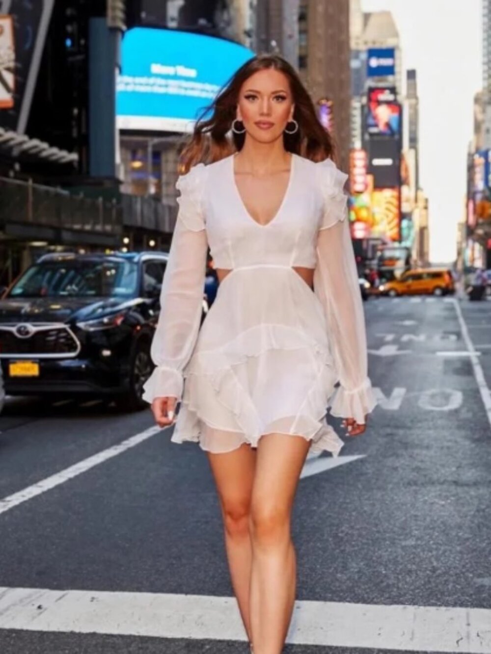Angelance New York Silk Chiffon Dress White Small   NWT